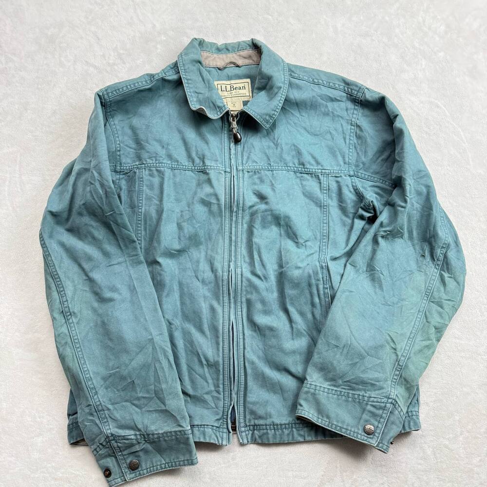 L.L.Bean Men's Full Zip Canvas Jacket Blue Size M Cotton Workwear Harrington